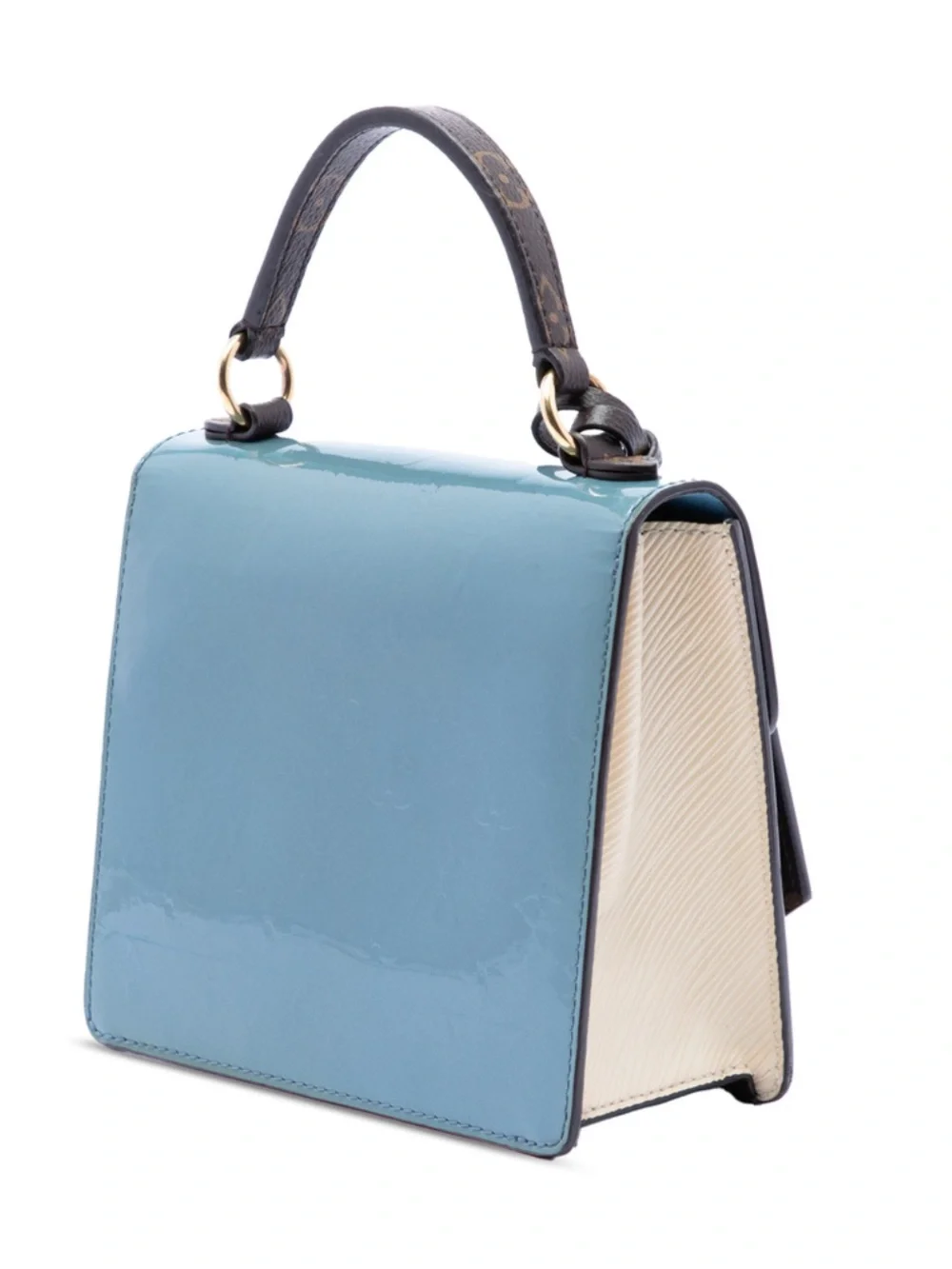 Louis Vuitton Patent Blue Top Handle Satchel with Monogram Strap
